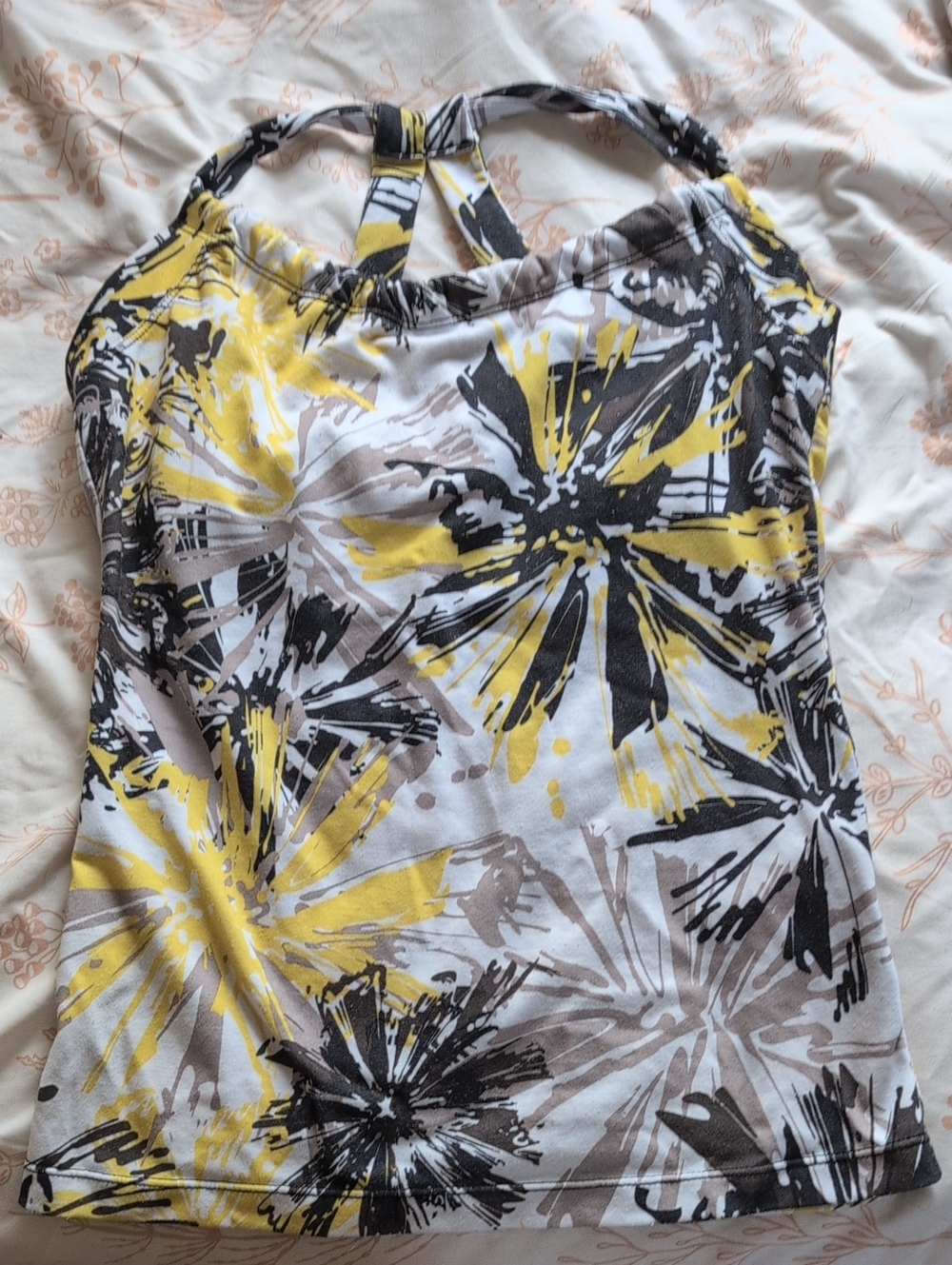 Women's PRANA Yellow Floral Tank With Shelf Bra Small